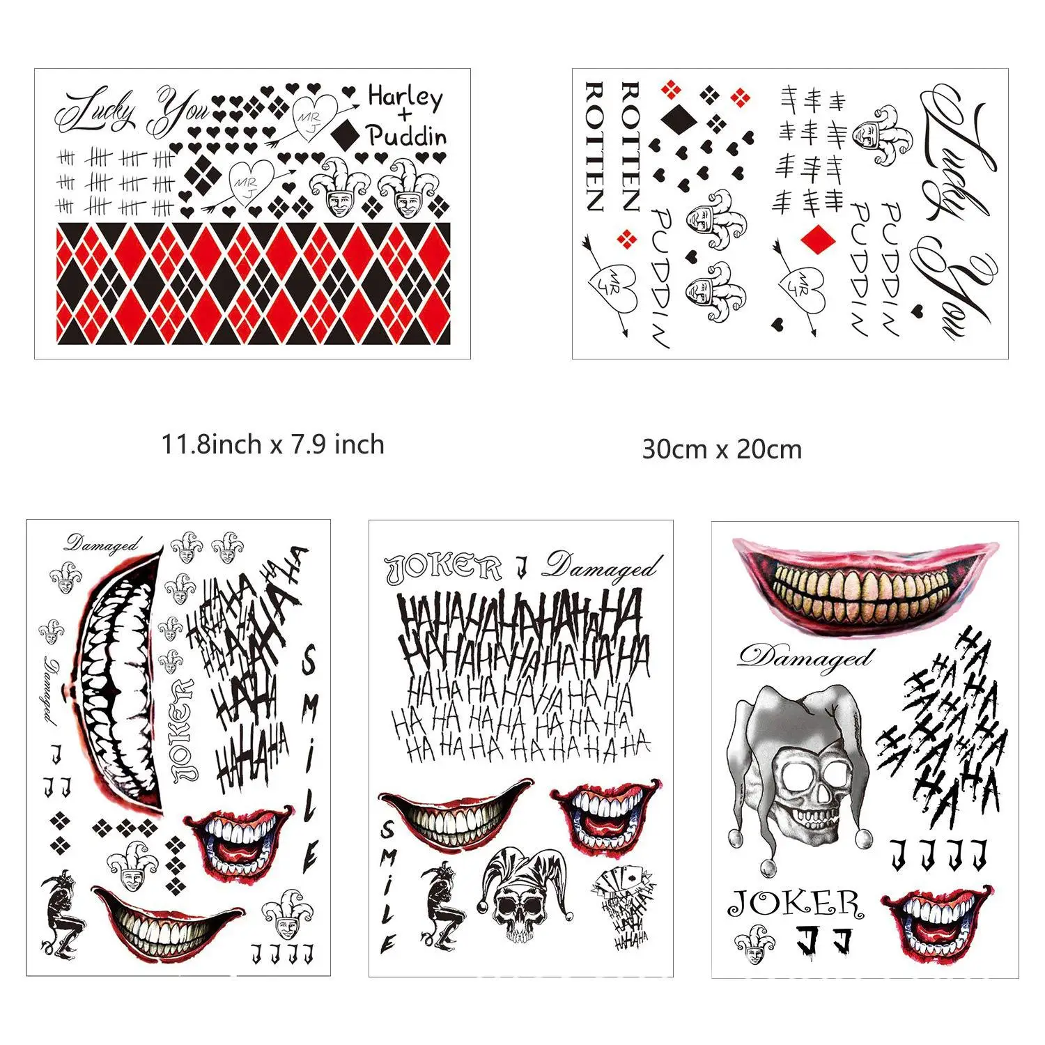 Waterproof Temporary Tattoo Sticker Skull Joker Clown Pattern Tattoo Water Transfer Body Art Fake Tattoo Halloween Party Makeup