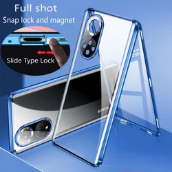 Metal Magnetic Anti-drop Double Sided Glass Snap Lock Phone Case For Honor 200 Pro 360 Full Protection Cover For Honor 90 Lite