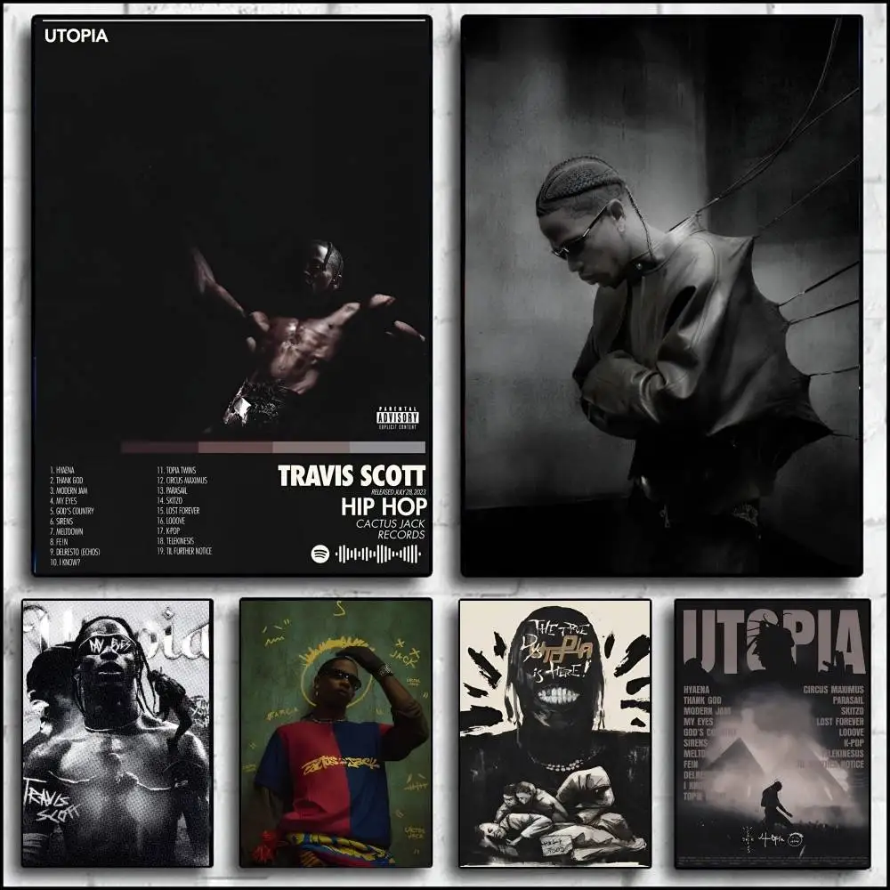 Póster de Travis Scott Utopia, arte autoadhesivo, pegatina de papel impermeable, decoración de pared de habitación, cafetería, Bar