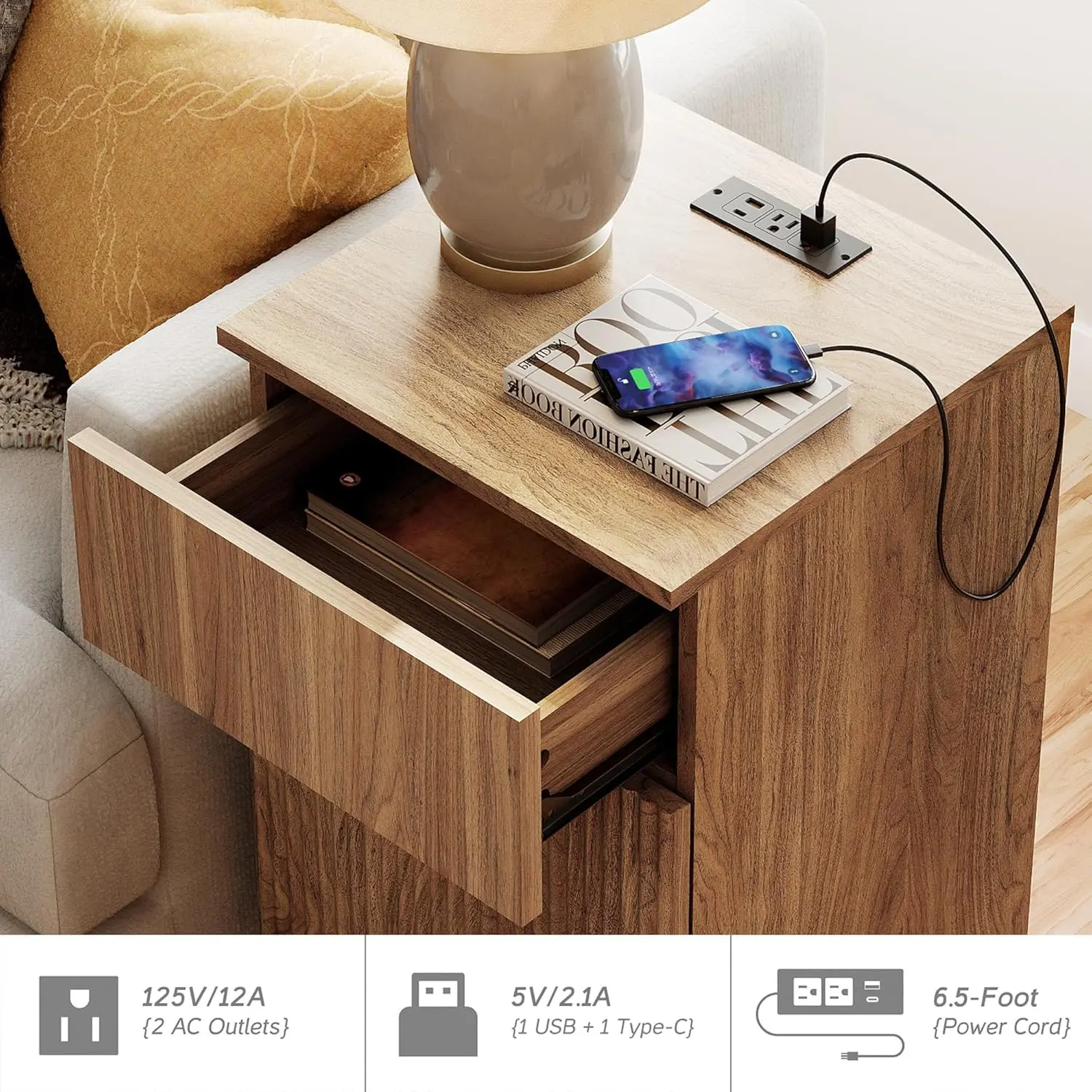 Tall Fluted Nightstand Set 6