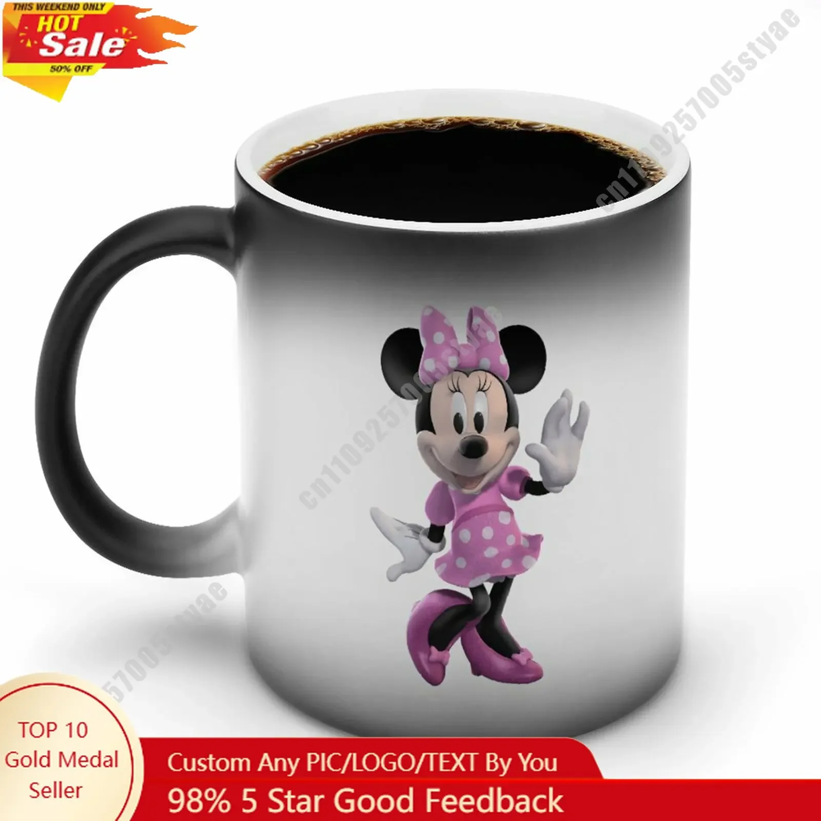 

Minnie Mouse Color Changing Mug Disney Cartoon Custom Personalized Photo Printing DIY Coffee Cup Birthday Gift Ceramic Mug