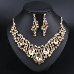 Fashion Indian Jewellery Crystal Necklace Earrings Bridal Jewelry Sets For Brides Party Wedding Costume Accessories Decoration