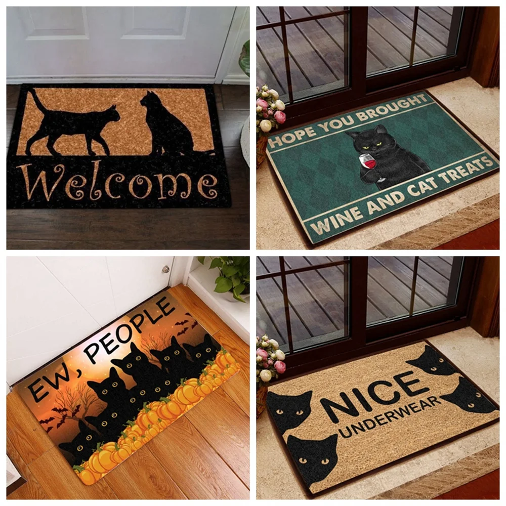 

CLOOCL Night Cats Welcome Entrance Doormats Carpet Rugs for Home Bath Living Room Non Slip Floor Mat Decor Porch Doormat 40X60CM