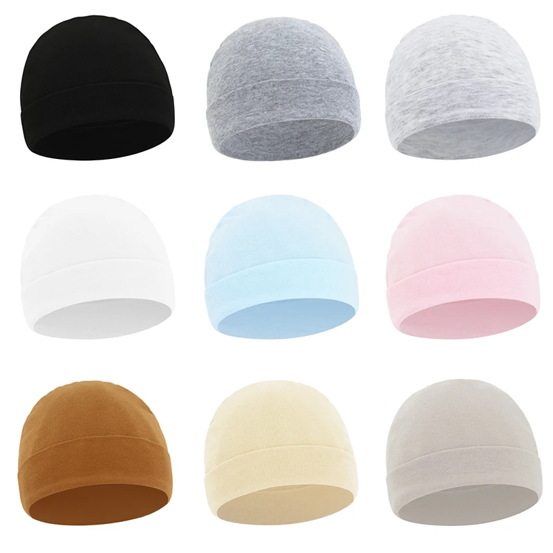 

2pcs Random Color 0-3 Months Newborn Fetal Hats Cute Soft Cotton Boy Girl Warm Beanies Caps Solid Color Infant Kids Bonnets