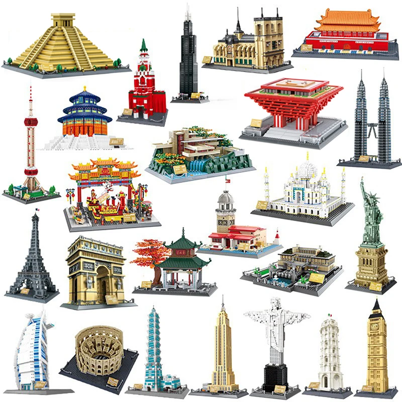 70 Models World Famous Architecture Eiffel Tower Taj Maha Building Blocks London Paris Wange Expert Creative Bricks Villa House