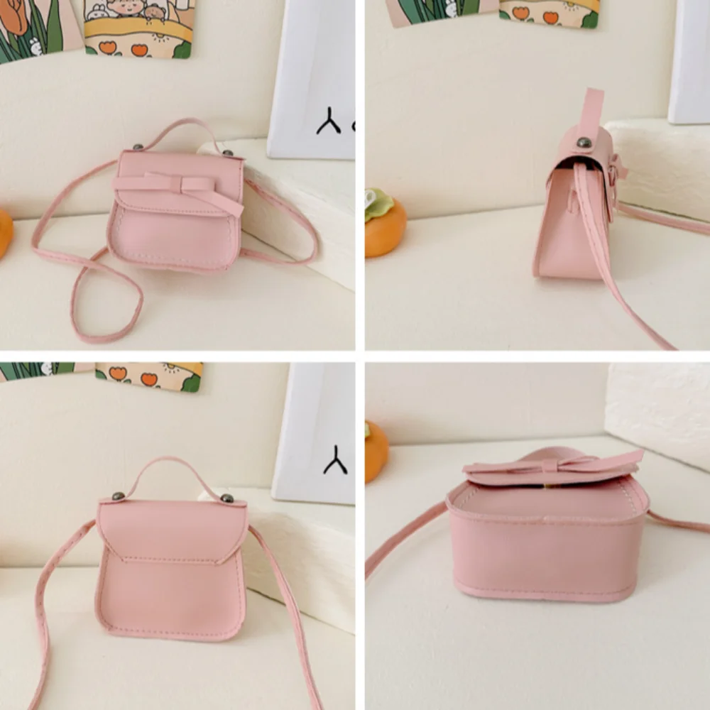 Bolsa de couro portátil PU arco Crossbody, Monocromática Coin Purse, bolsa de ombro, carteira pequena, Streetwear infantil