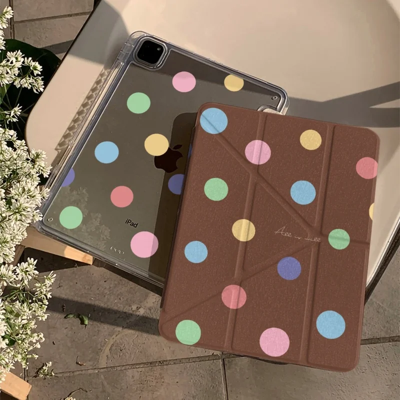 Color Dot Pen Slot Tablet Case For Mini 7 6 iPad 11 10 6 5 Pro 2024 2022 2021 2020 2018 Air 2025 2024 5 4 3 Cover