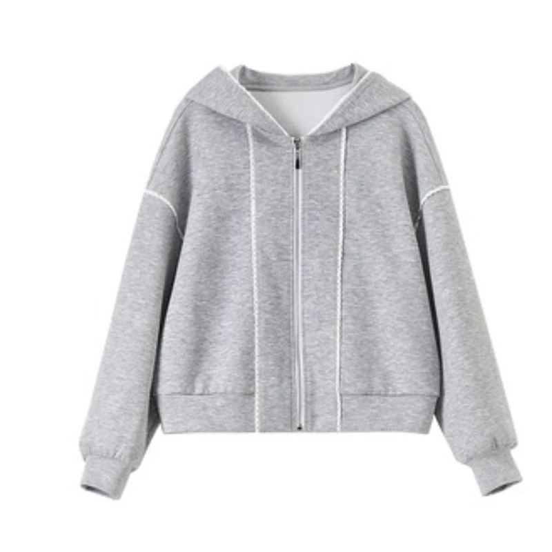 SENTUBILA Woman Hooded Short Jackets 2025 Autumn Sports Loose Long Sleeved Coats Color Contrasting Casual Outerwear 153WG8813