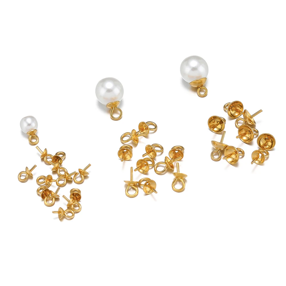 50-100pcs Stainless Steel Pearl Support Eye Pins Bail Top Drilled Beads End Caps Connectors for DIY Jewelry Earrings Making Bulk