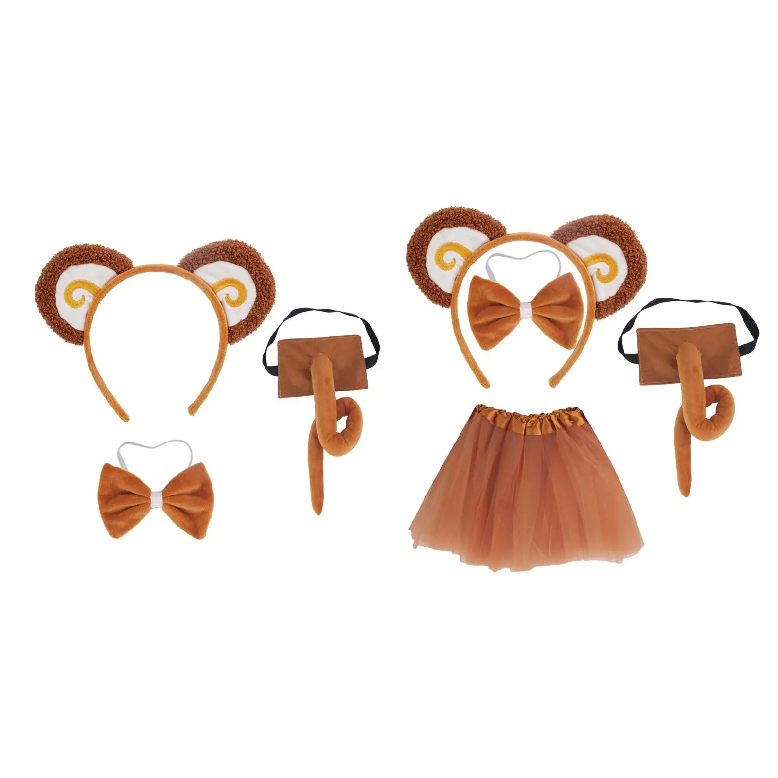 Monkey Ears and Tail Set Girls Boys Hairband Cute Long Tail Animals Costume