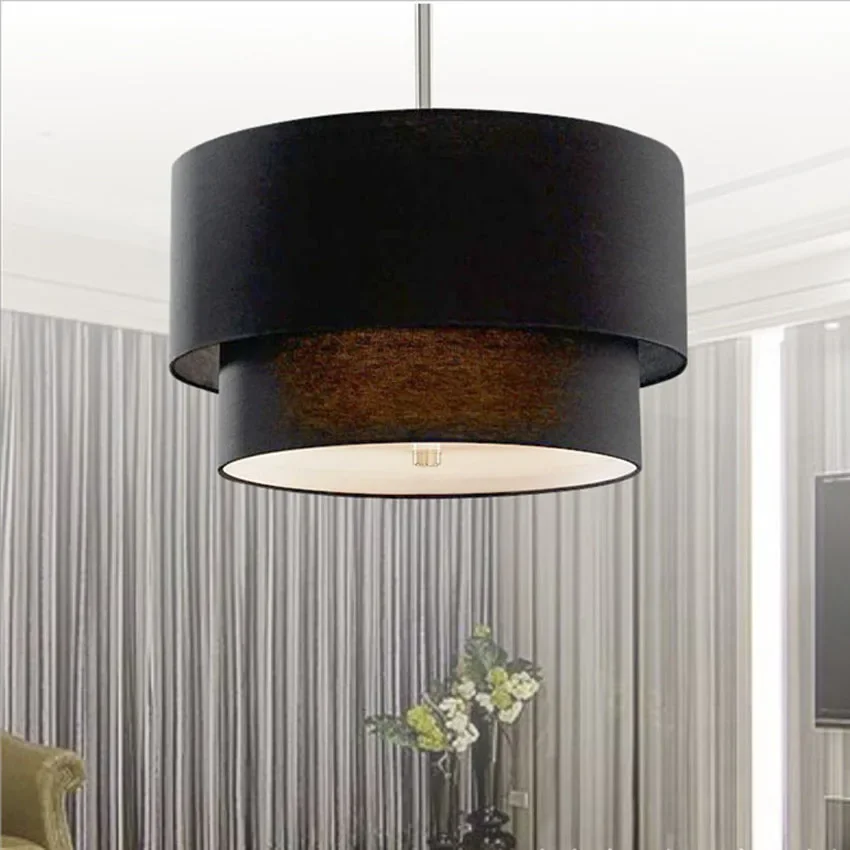 Luxury  Pendant Light for Dining Room Living Room Bedroom Mid Country Pastoral Style Black White Modern Double Linen Chandelier