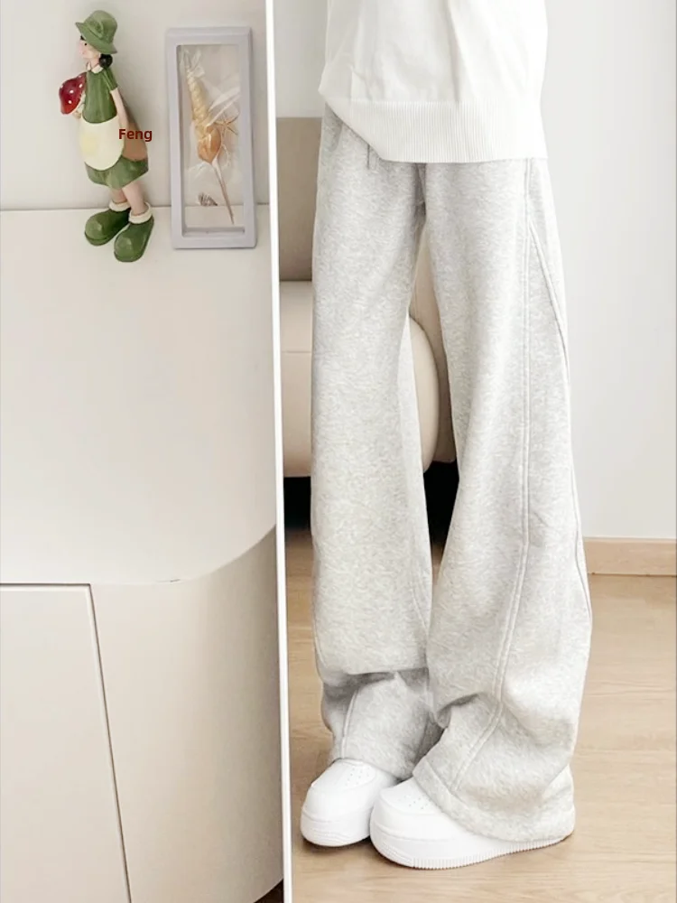 

ay Floral Sport Pants Men's American Sle Heavy Fce Long Straight Leg Casual Sports Trousers Autumn Winter Drapey