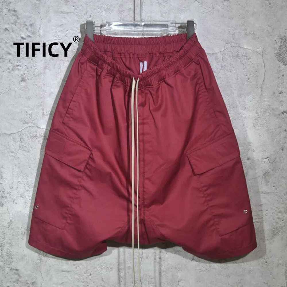 High Street New RO Shorts Men's Elastic Waist Double-sided Pocket Hanging Crotch Harem Loose Five Quarter Shorts Pants