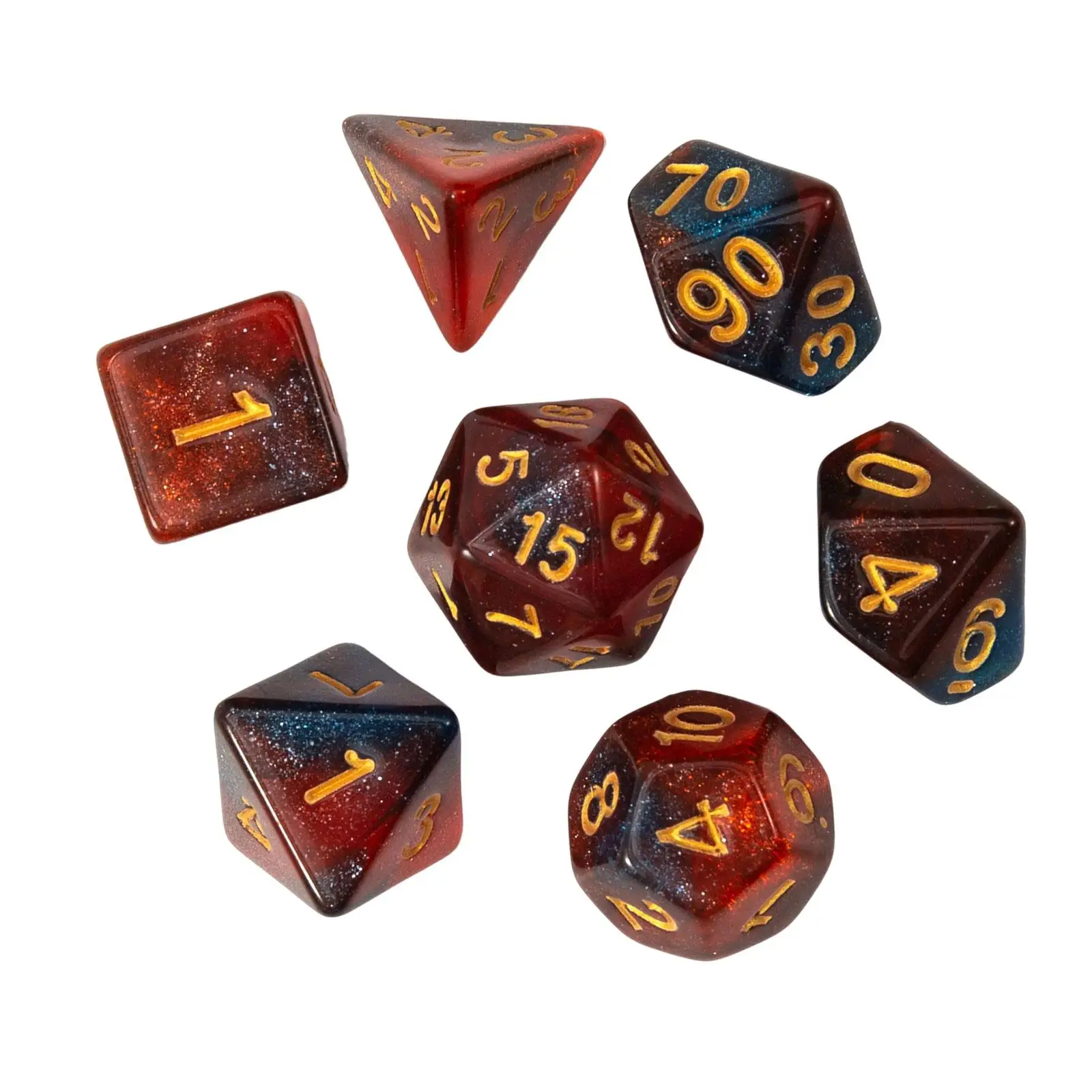 Polyhedral Dices 7 Die Acrylic Set Shiny Texture Large Numbers for Tabletop Roleplaying and Board Games