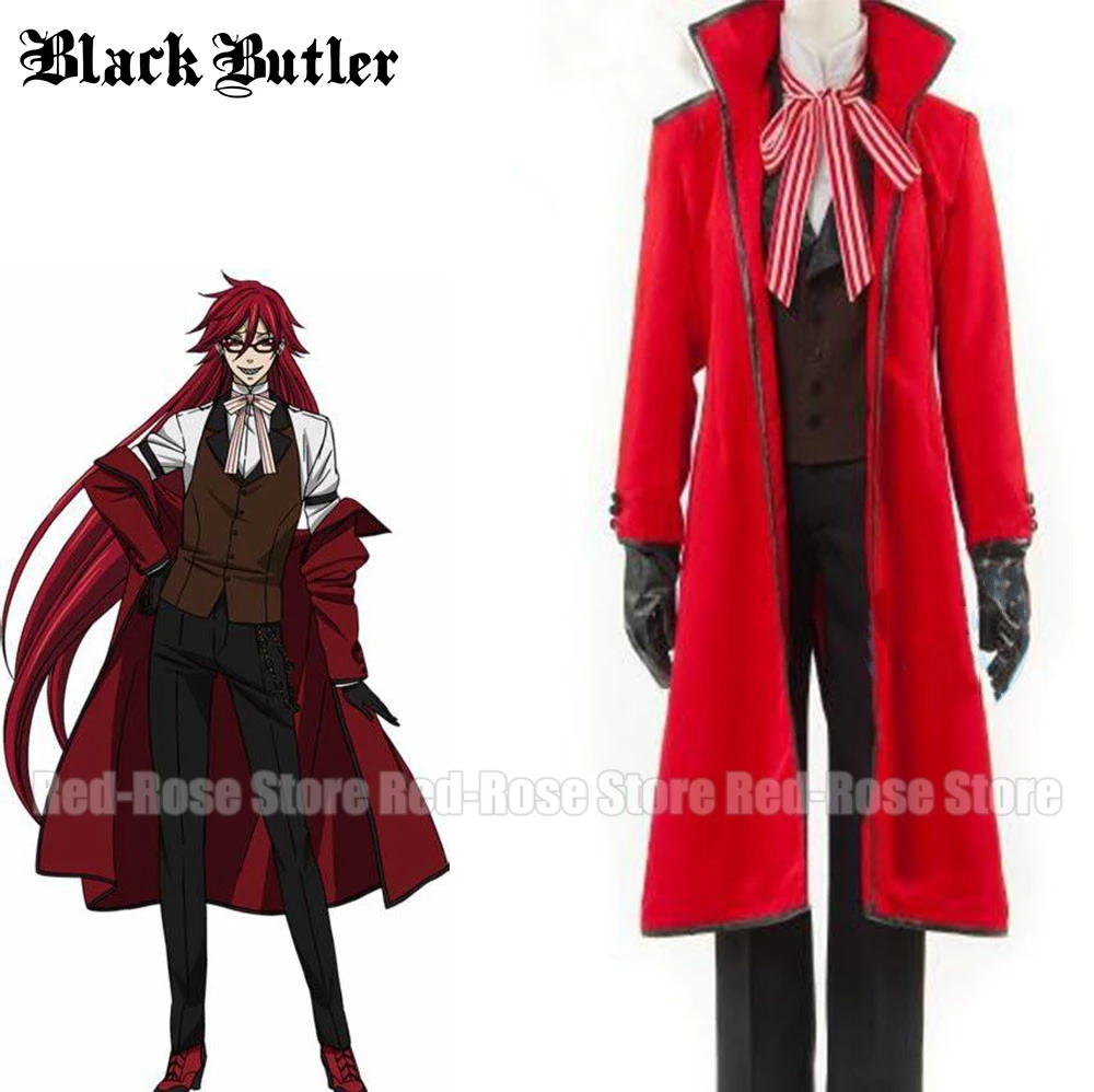 

Anime Black Butler Cosplay Costumes Death Shinigami Grell Sutcliff Red Uniform Outfit Glasses Carnaval Halloween for Women Men