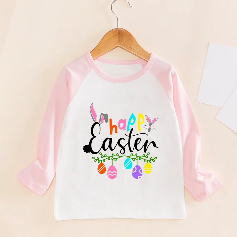 Girl Happy Easter Shirt Easter Day Gift for Toddler Girl Bunny Egg Short Sleeve Tshirt Infant Kids Long Sleeve Tee Tops