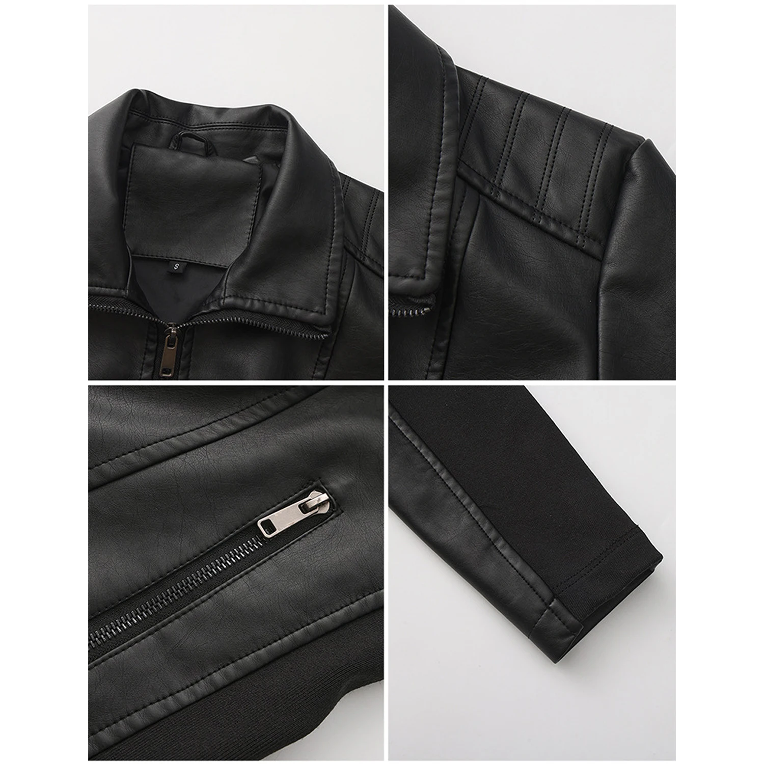 Womens Casual Motorcycle Coat with Zipper Pockets Black Faux Leather Slim Jacket for Spring and Autumn Streetwear Outfits