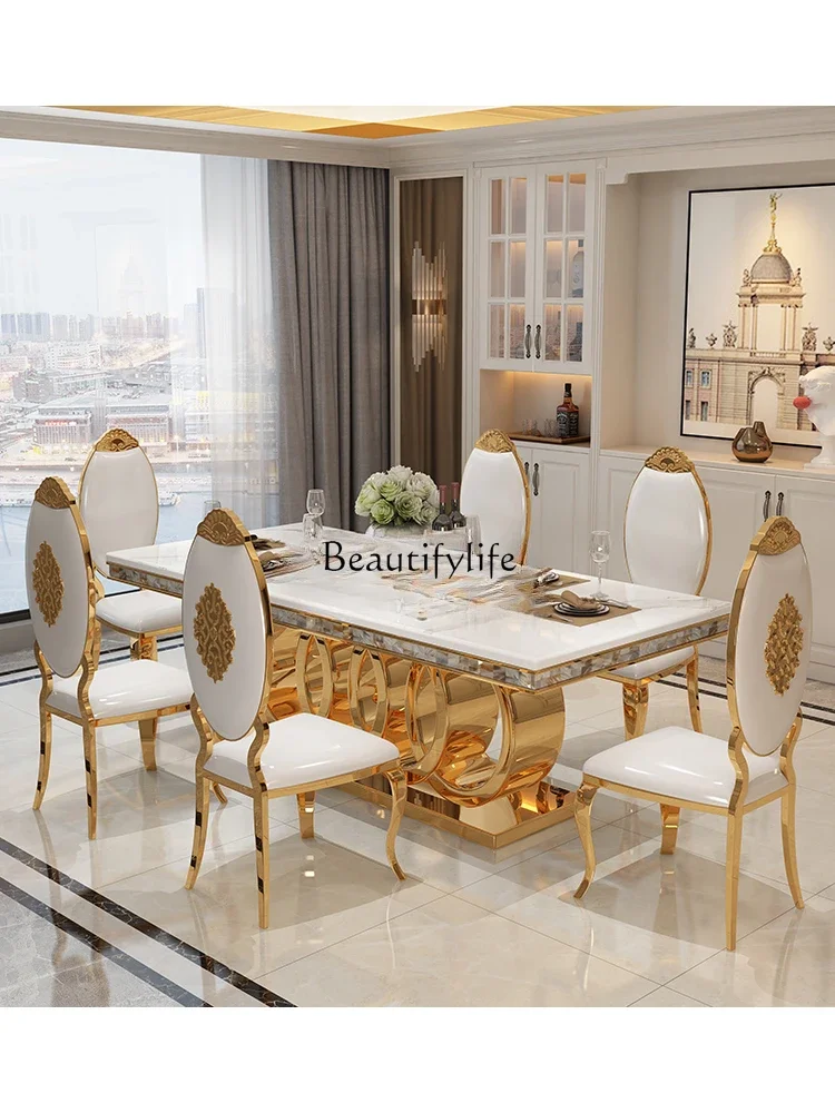 

yj9 Mild Luxury Marble Dining Tables and Chairs Set Post-Modern Simple Large and Small Apartment Type Rectangular