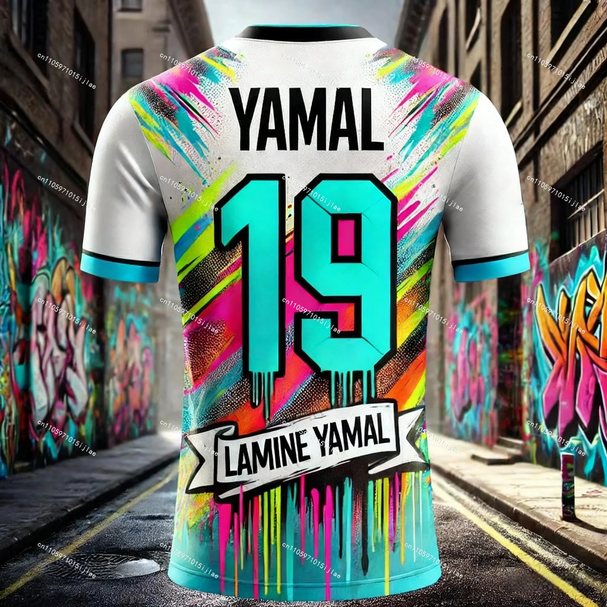 2025 جديد الصيف Ai-مصممة موضة جديدة يامال الكتابة على الجدران عنصر نمط مروحة تي شيرت رياضي مباراة يومية التدريب مريح جيرسي #2