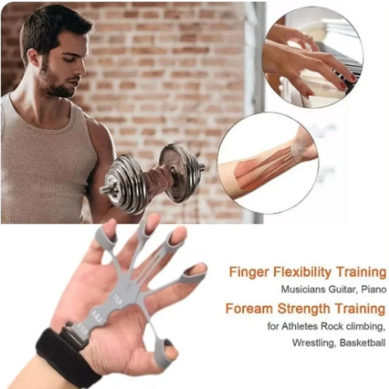 Hand Grip 5 Finger Exerciser Strength Trainning Power Forearm Rehabilitation Silicone Trainer Adjustable Strengthener For Wrist