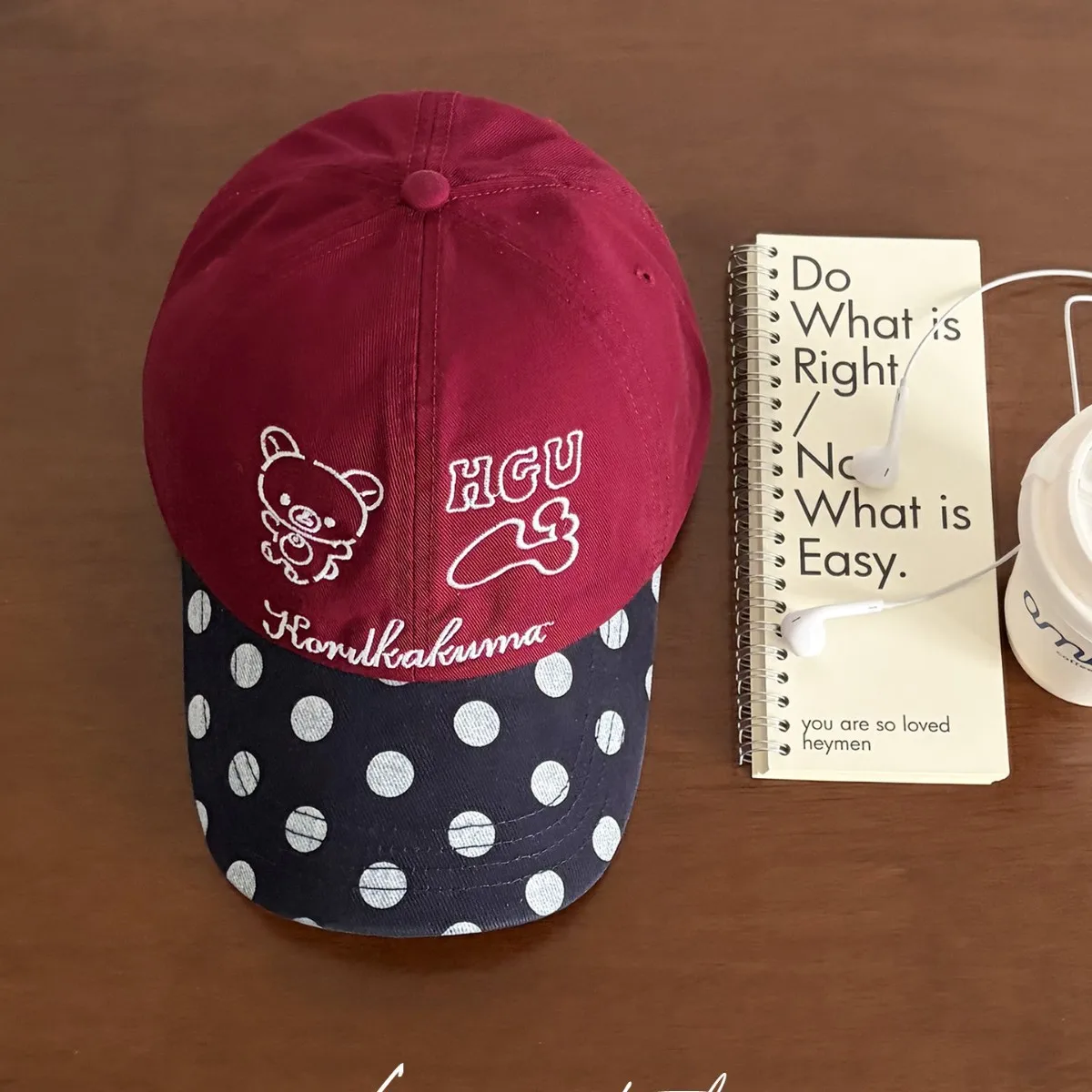 

Cute Bear Embroidery Baseball Cap Women Polka Dot Contrast Color Dad Hat Adjustable Casual Sun Hat