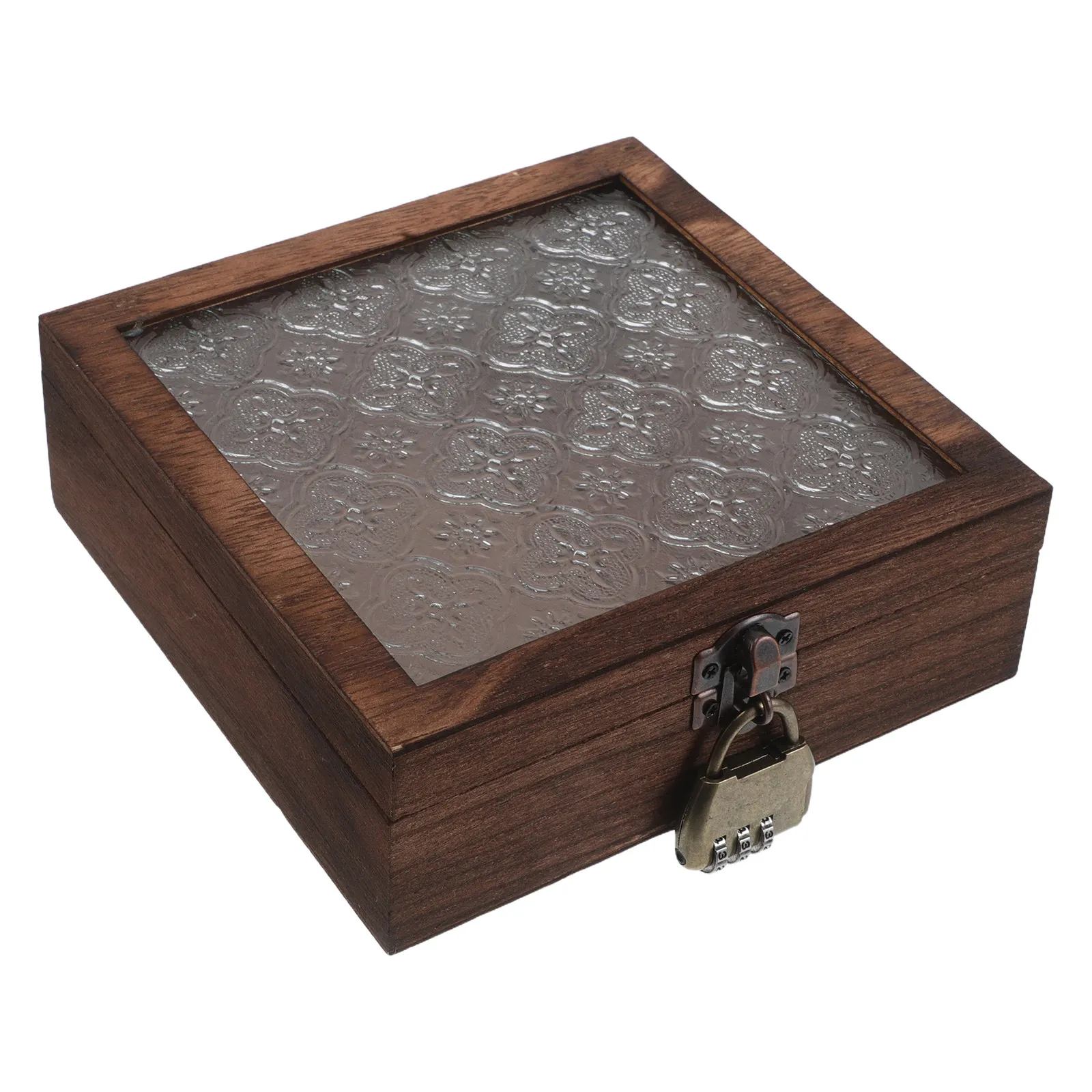 Caja de joyería de madera vintage con tapa de cristal, caja decorativa para anillos, pendientes, collares, organizador de almacenamiento compacto, exhibición retro