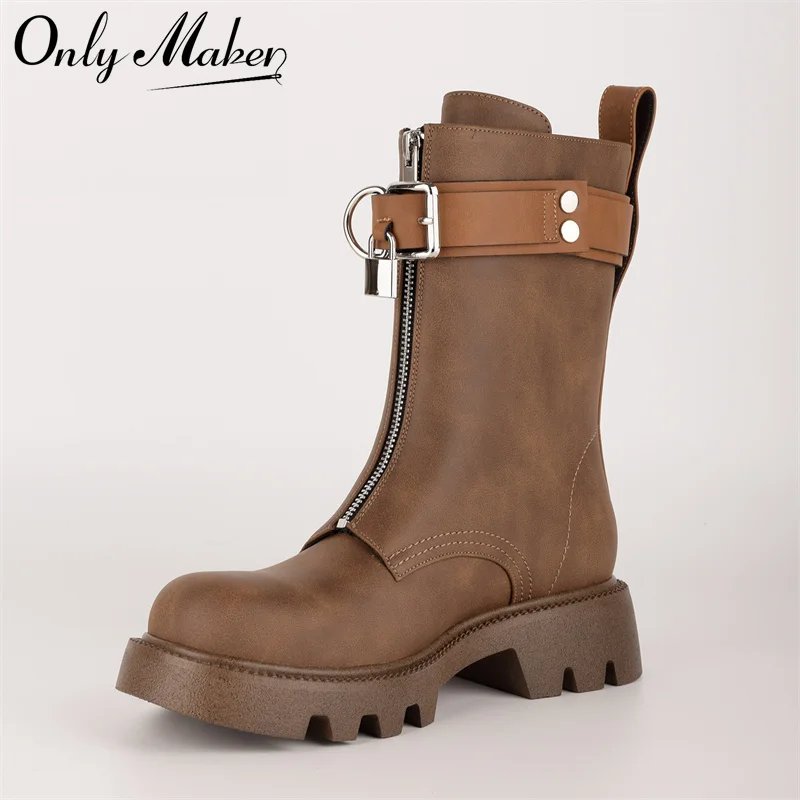

Onlymaker Women Platform Round Toe Pull On Ankle Boots Autumn Winter Fashion Elegant Motorcycle Ankle Boots