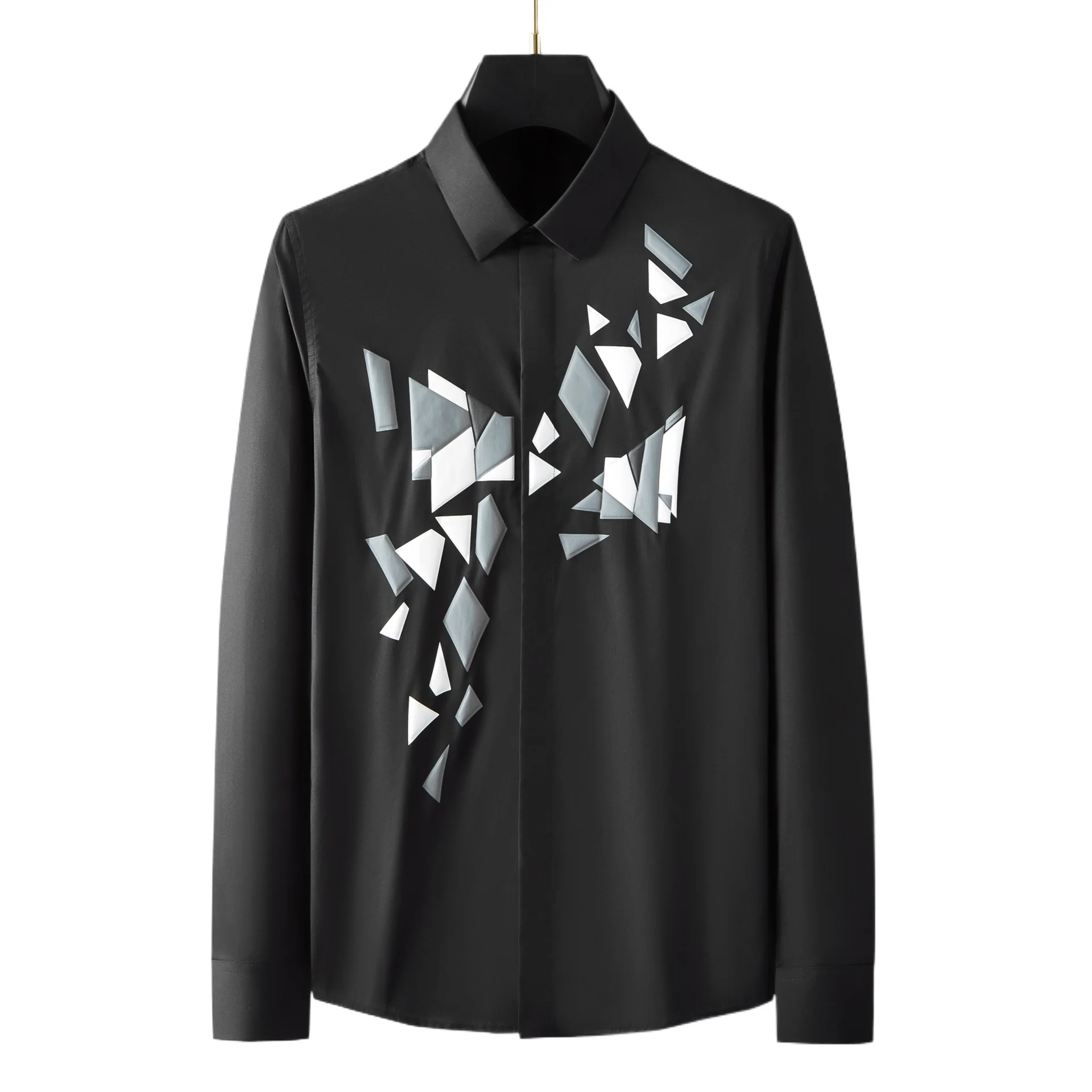 Luxury 3D Geometry Print Men's Shirt Long Sleeve Casual Business Dress Shirts Slim Fit Social Streetwear Star Top Man Clothing
