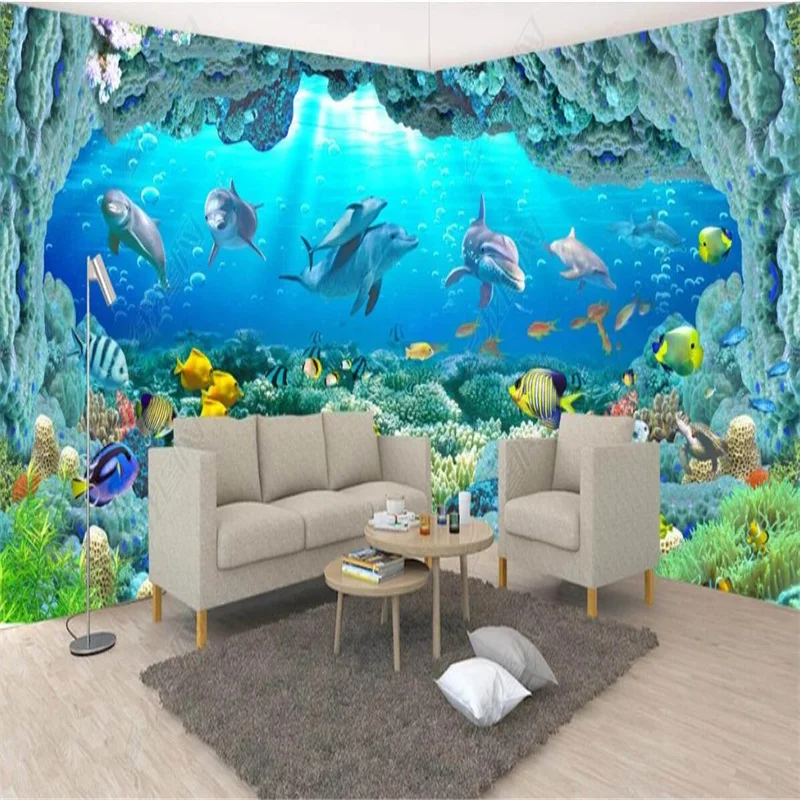 Custom 3D HD The Underwater World Dolphin Photo Wallpapers for Living Room Restaurant Bedroom Decor Mural Wall Papers Home Decor