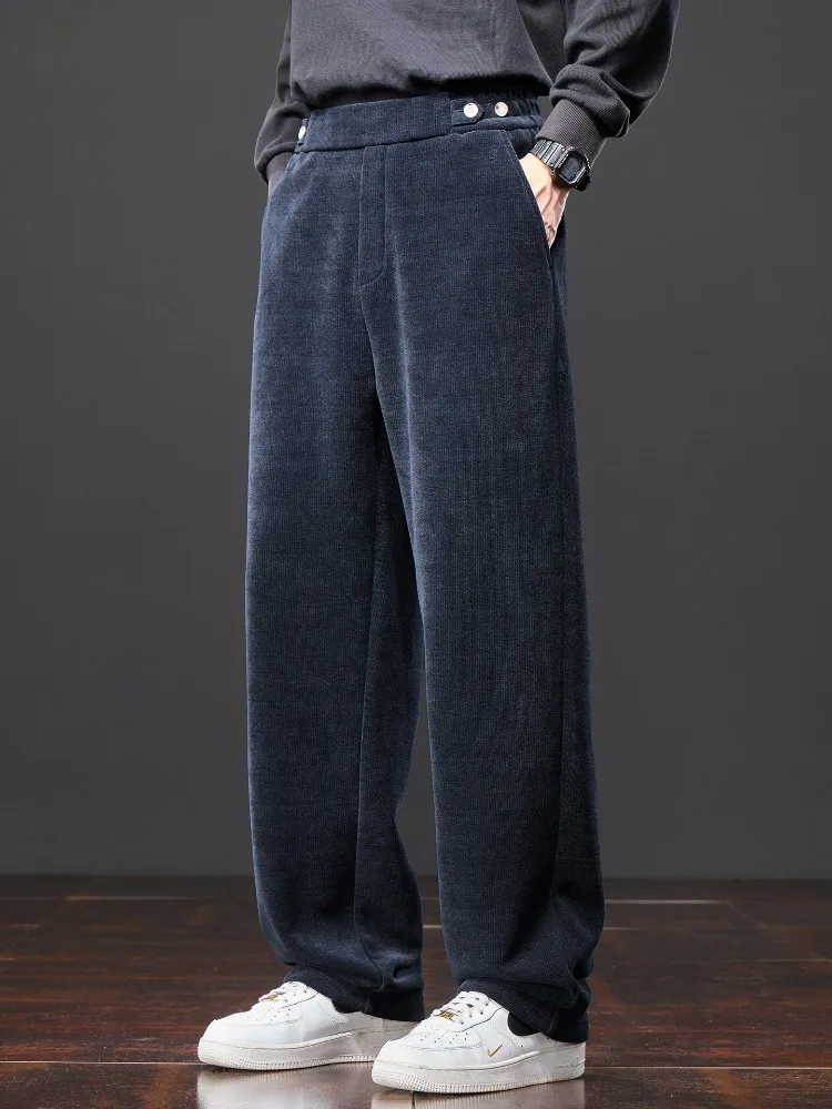 

Loose Men's Straight Pants Solid Color Elastic Waist Comfortable Casual Wide Fashionable Male Clothing Baggy Trousers