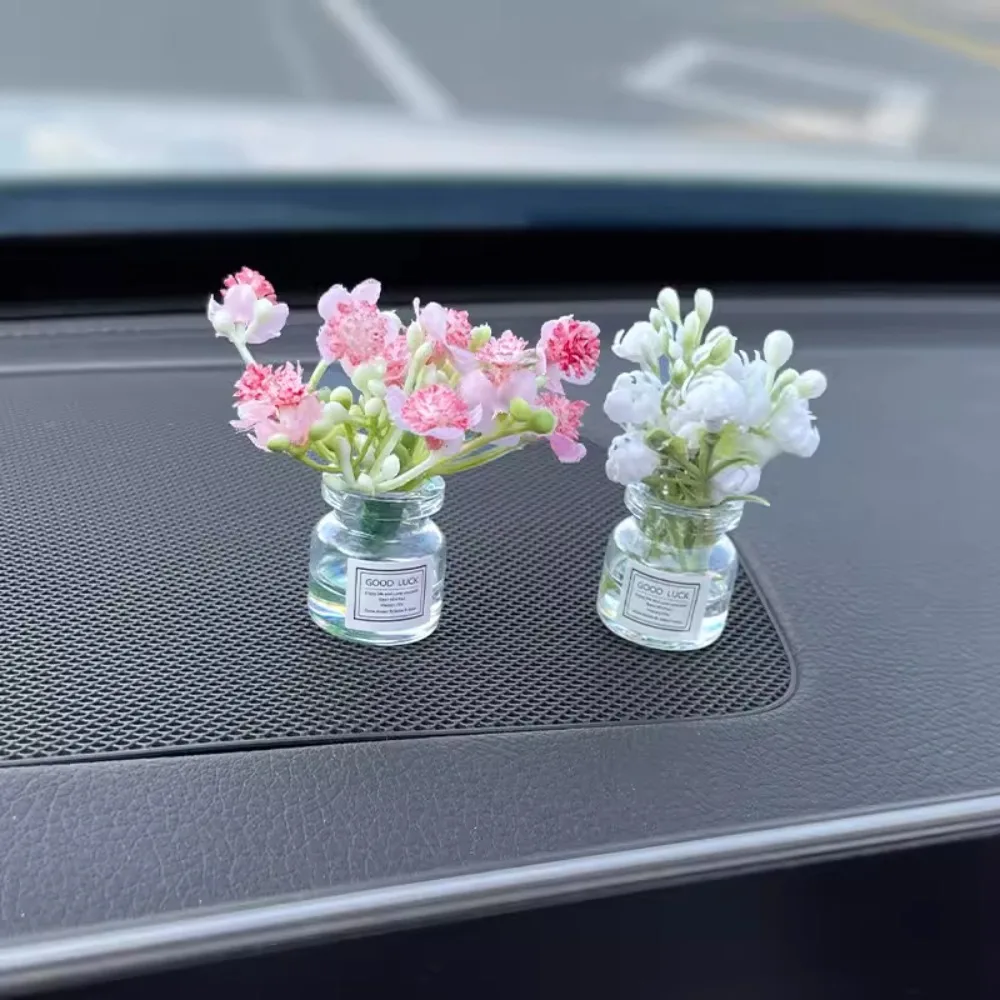 New Babysbreath Jasmine Vase Glass Vase Micro Landscape Console Decoration Ornaments Mini Car Interior Decoration Car Gifts