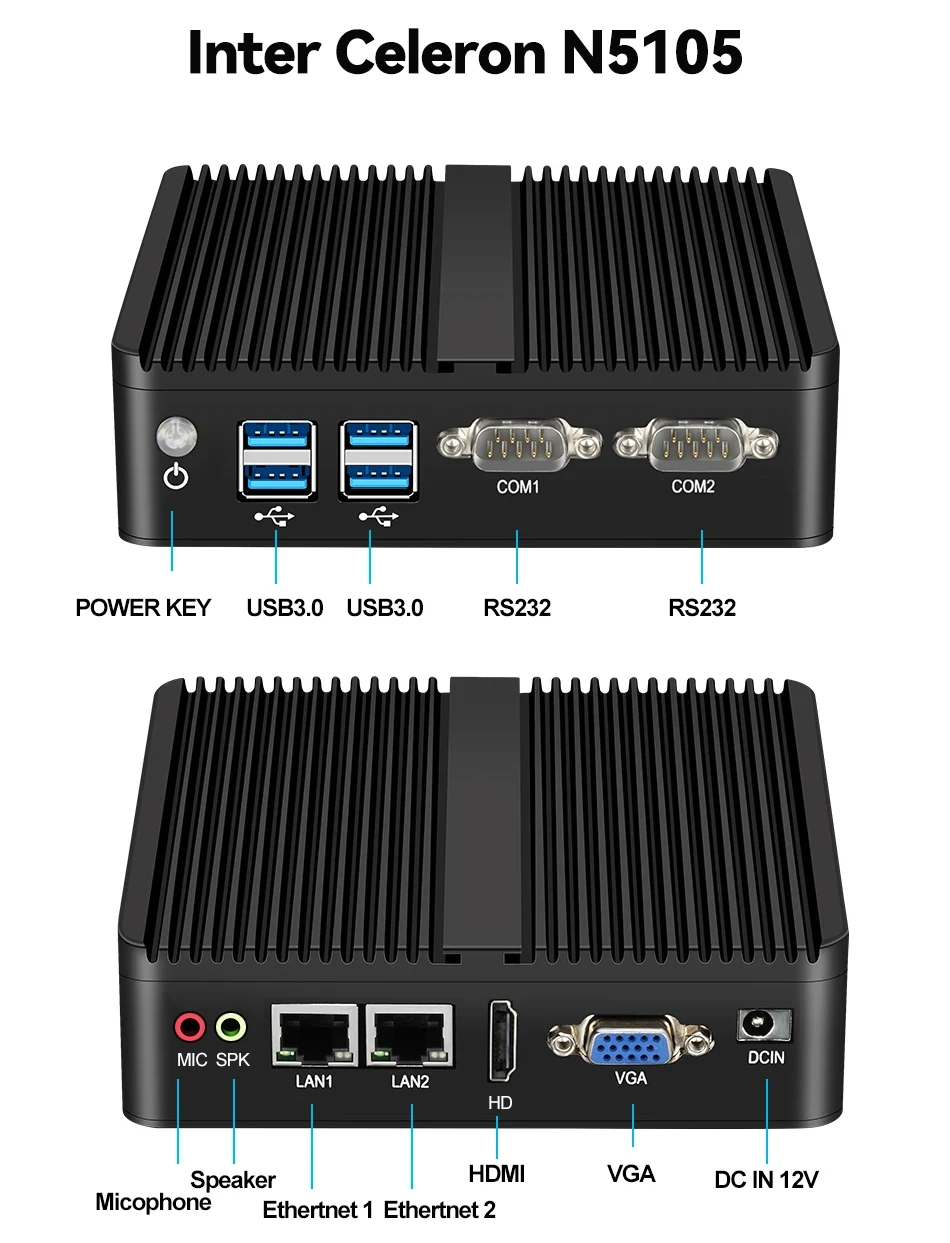 كمبيوتر صغير صناعي من Helorpc مع معالج Inter i3 i5 Celeron يدعم WIN10 Linux RS232 WiFi مع كمبيوتر 4xUSB 1xHDMI 1xVGA