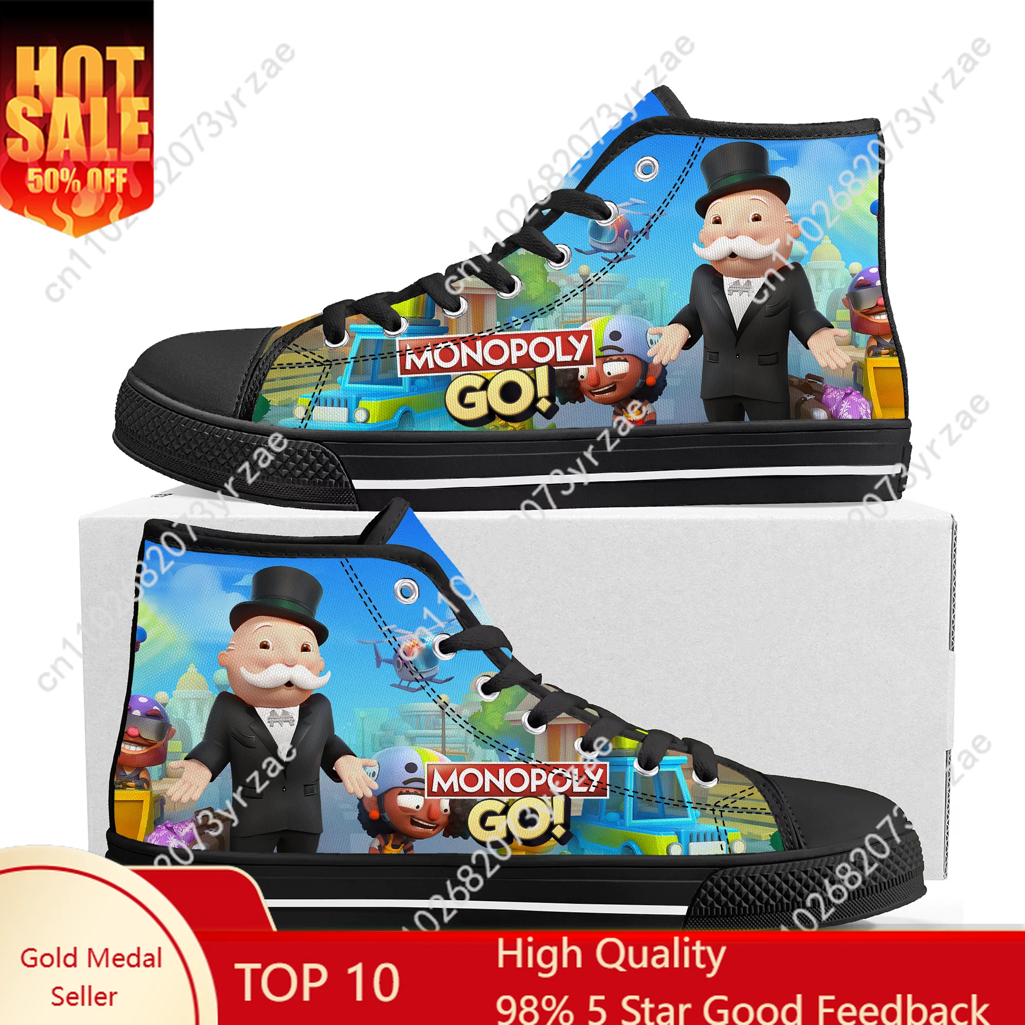 

Monopoly Go! High Top Sneakers Cartoon Game Mens Womens Teenager High Quality Canvas Sneaker Fashion Custom Built Couple Shoes