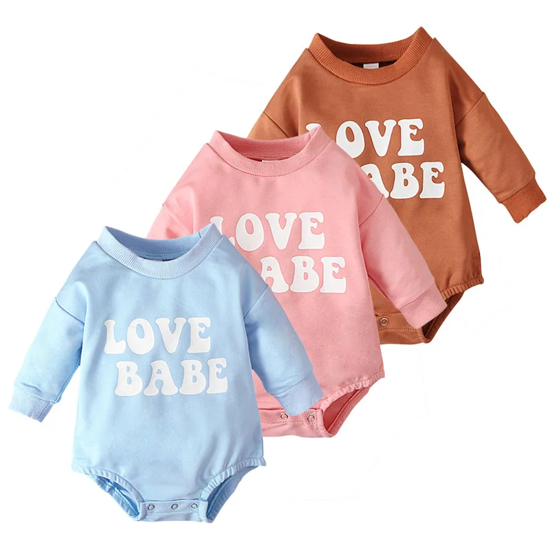 

0-18M Newborn Baby Girl Jumpsuit Autumn Long Sleeve Bodysuit Infant Romper LOVE BABE Letter Toddler Playsuit Kid Clothes A683