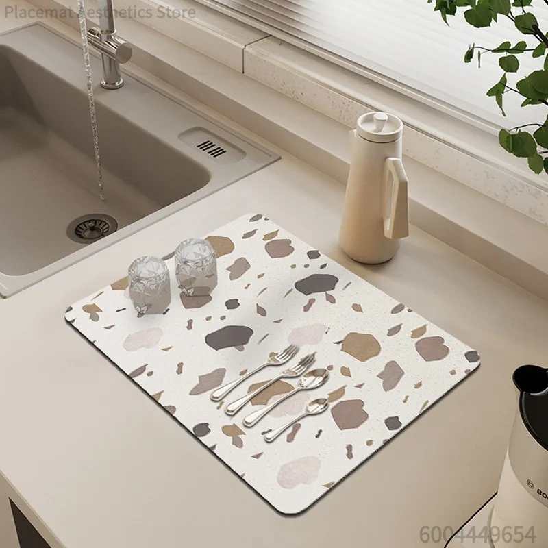 Nordic Modern Minimalist Design Draining Mat Abstract Geometric Kitchen Mat Heat Resistant Non-Slip Countertop Protectors Mat
