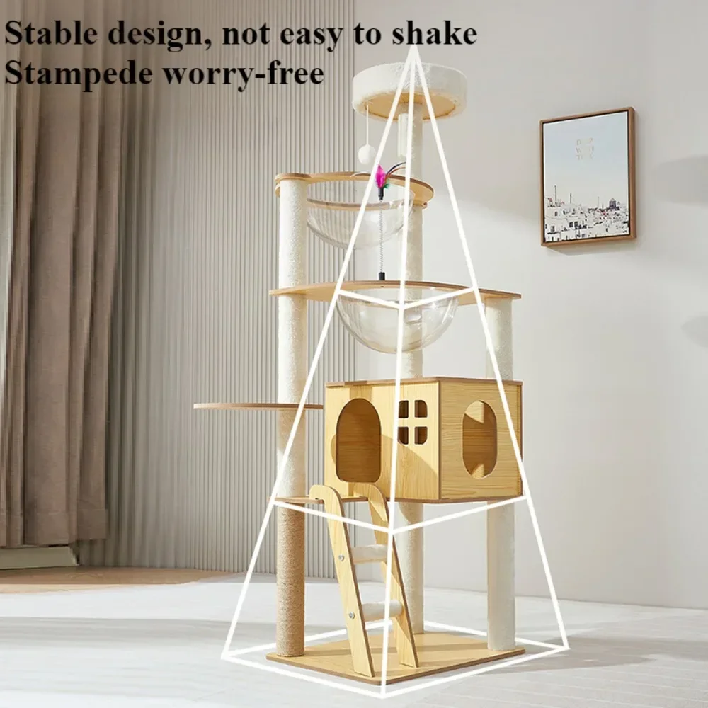 Cat Climbing Column Multi-layer Large Modern Wooden Sisal Rope Cat Climbing Frame with Scratching Posts Scratching Board