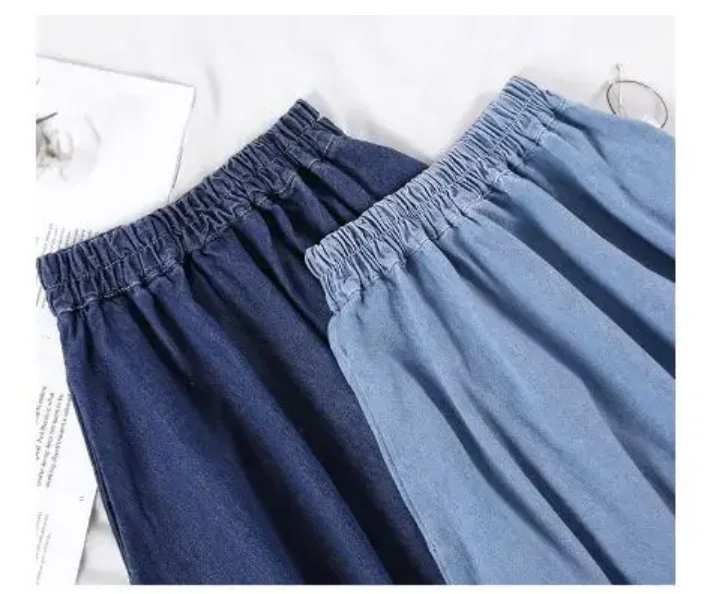 1pcs/lot  Female A-Line Long Denim Skirt Women casual elastic waist Jeans Skirts Dark Blue,Light Blue Plus size