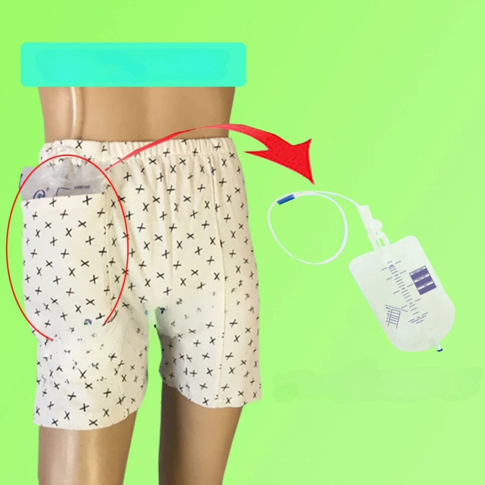 Medical Urine Drainage Catheter Shorts Walking Elder Urine Receiver Breathable Portable Underwear Bag Stoma Pant With Urine Tube