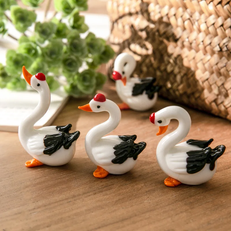 Glass Duck-shaped Desktop Stress-relieving Decorative Item, Mini Animal Model, Car Decoration, Home Glass Decoration