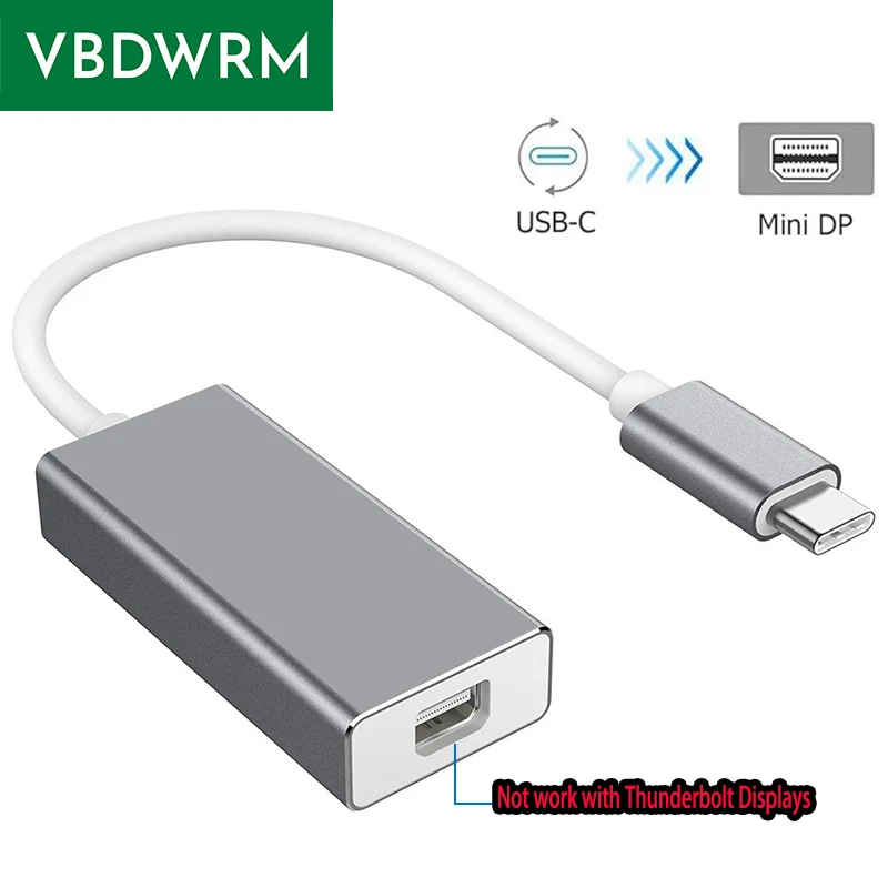 Cabo adaptador USB C para Mini DisplayPort USB 3.1 Tipo C para Mini DP cabo adaptador fêmea para apple Macbook Pro Air Mini HP Dell