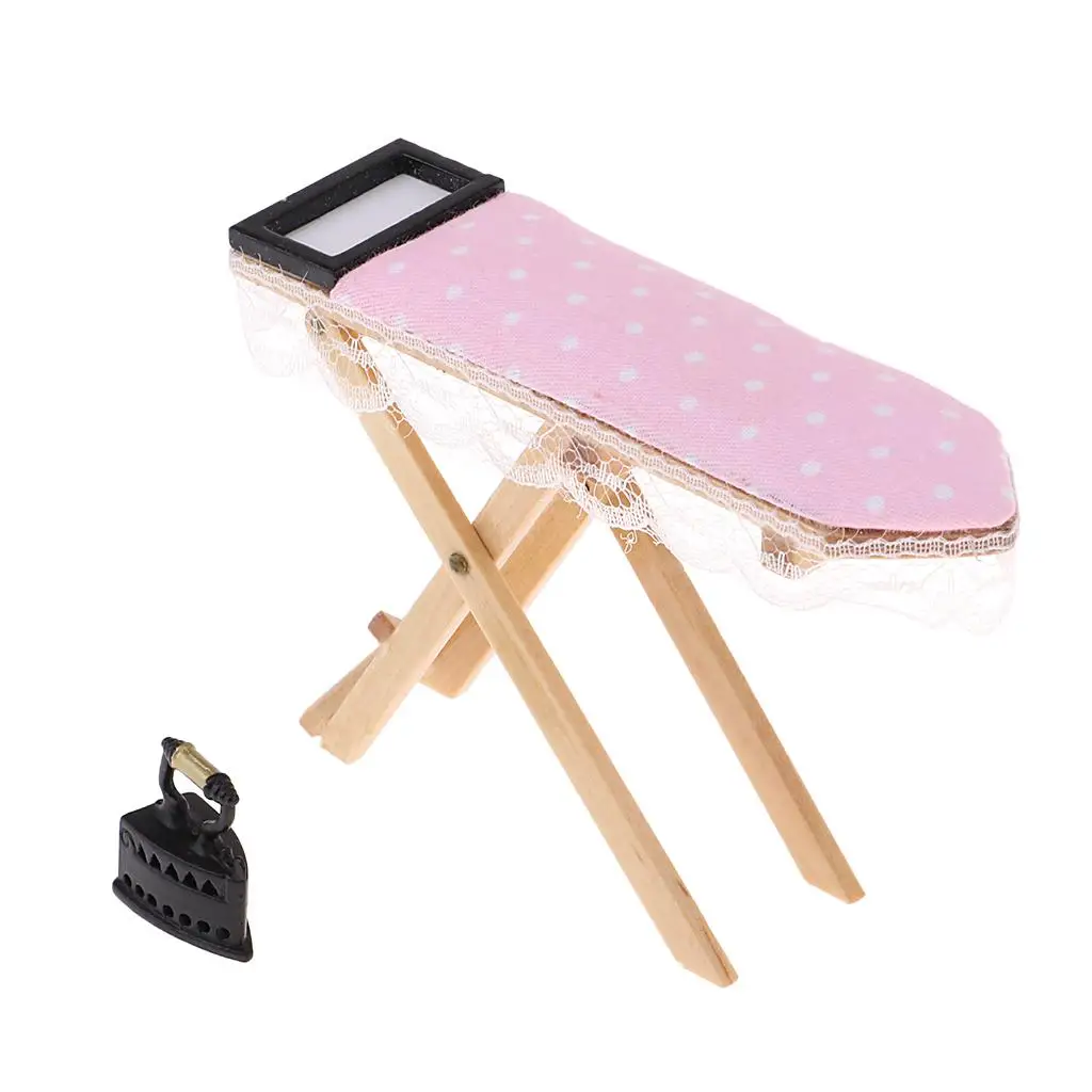 1 12 Scale Dollhouse Miniature Foldable Ironing Board with Iron for Doll House