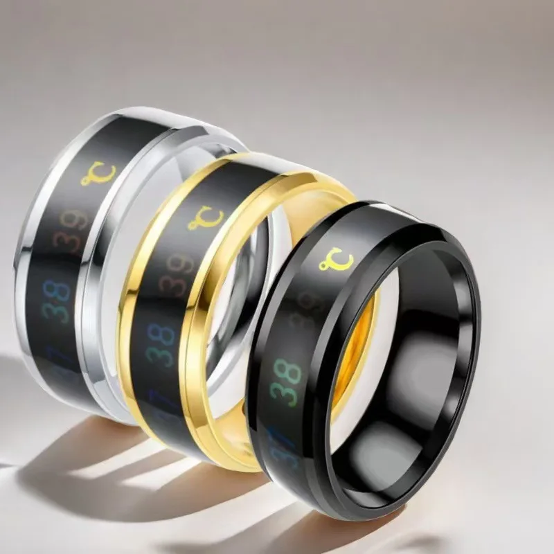 Anello con rilevamento intelligente della temperatura e cambio colore in acciaio al titanio, anello in acciaio inossidabile che non sbiadisce da uomo