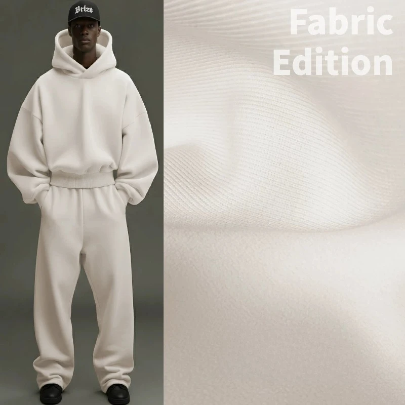 Beige Cotton Knit Fabric Soft Warm Designer Comfortable Casual Style DIY Sweatshirt Sweatpants Jacket Sewing Accessories