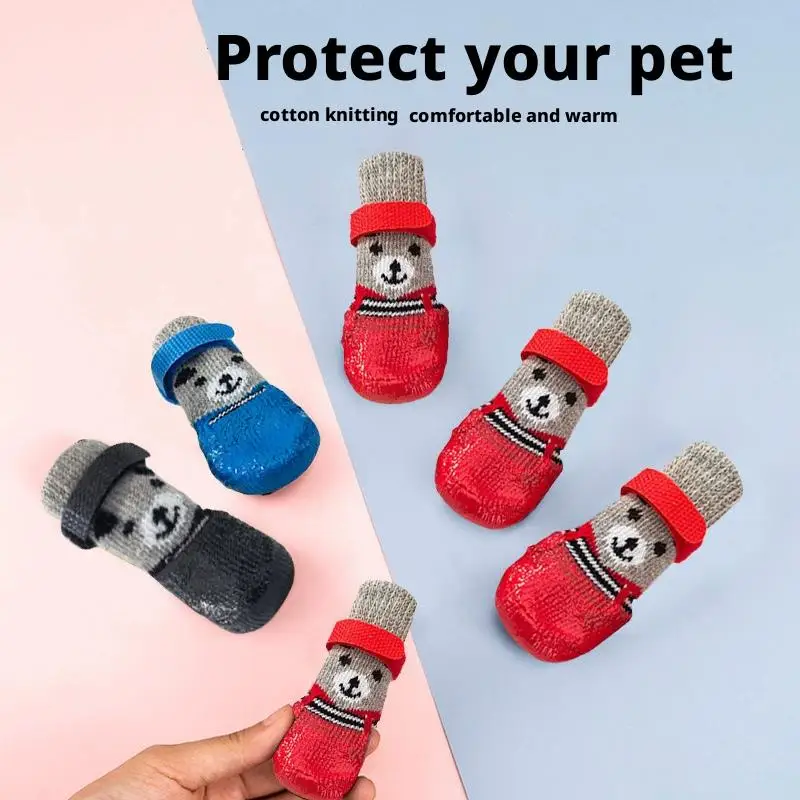 4 unids/lote calcetines cálidos de invierno para perros botas de nieve antideslizantes impermeables para cachorros Chihuahua zapatos para perros botines para perros pequeños y grandes
