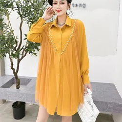 Office Lady Large Size Long Sleeve Blouse Spring Fashion Solid Cardigan Women Clothing Elegant Chiffon Tunics