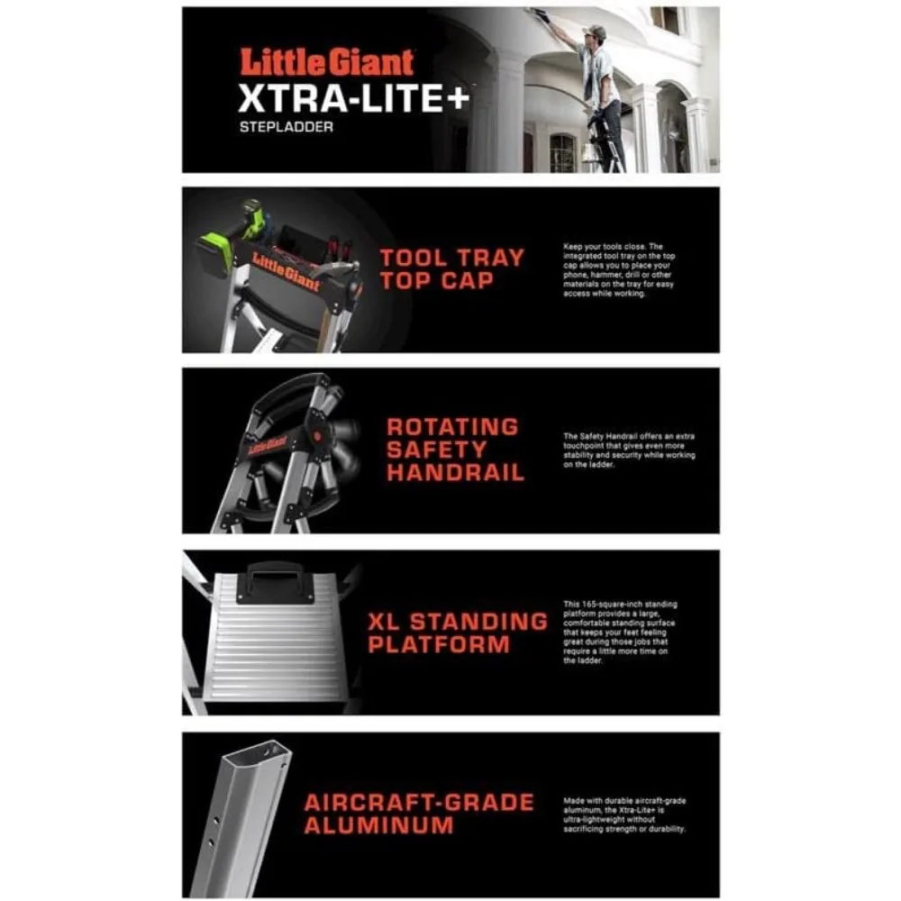 Escada extra leve de alumínio de 5 pés com 375 libras. capacidade de carga, tipo iaa