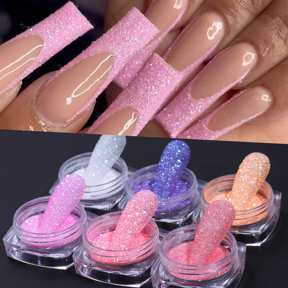 6 Farben schillernder Zucker Nagelpulver Glitzer Regenbogen Kristall Charms Pigment Staub holographische DIY Maniküre Chrom Nail Art Dekor