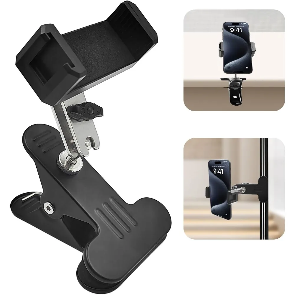 

Adjustable Metal Phone Holder with 360° Clamp for Desk Pole Music Stand Fits 4-7 Inch Smartphones