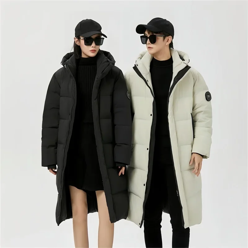 معطف شتوي دافئ بقلنسوة سترة طويلة مبطنة مع 90% بطة بيضاء أسفل في الهواء الطلق كرة الثلج القتال يندبروف معطف مقاوم للماء