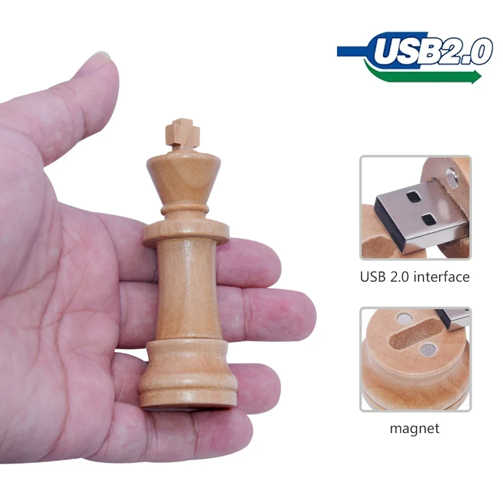 Houten Schaakpen Drive King Usb Flash Drive Hout Memory Stick 4Gb 8Gb 16Gb 32Gb 64Gb 128Gb Chessman U Stick Cadeau